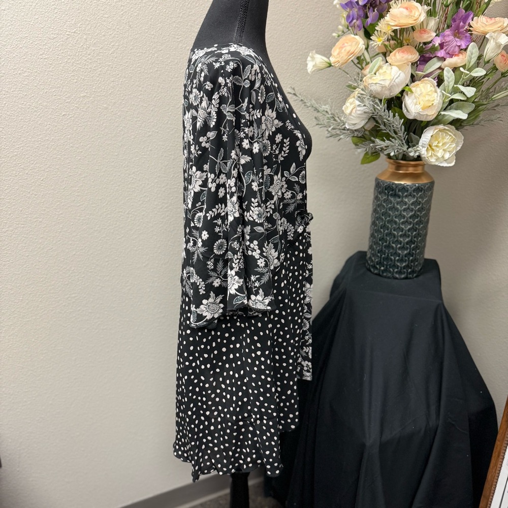 Cato 22/24W Black White Floral Dot Kimono Cardigan Tie Front Plus Size - Picture 5 of 9